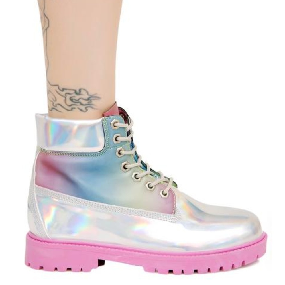 Y.R.U. Pink Holographic Str8 Up Boots